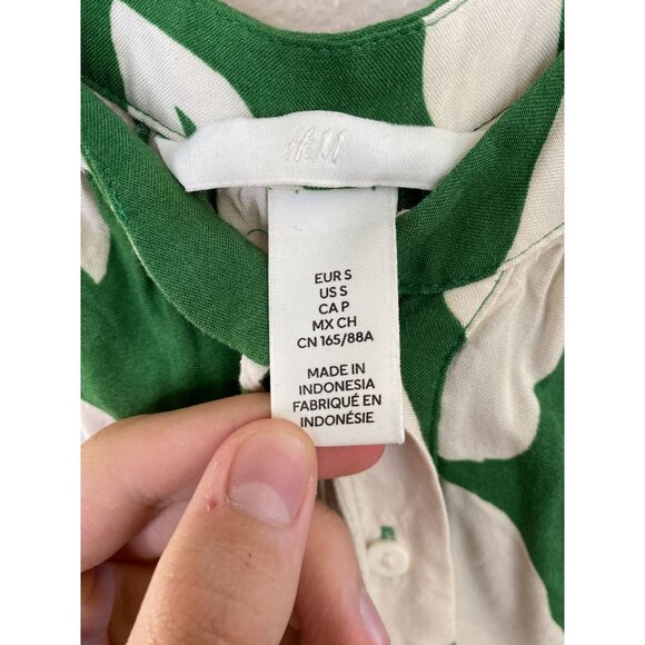 H&M Womens Green & White Long Sleeve Midi Dress Small Abstract Leaf Pattern - Picture 3 of 7